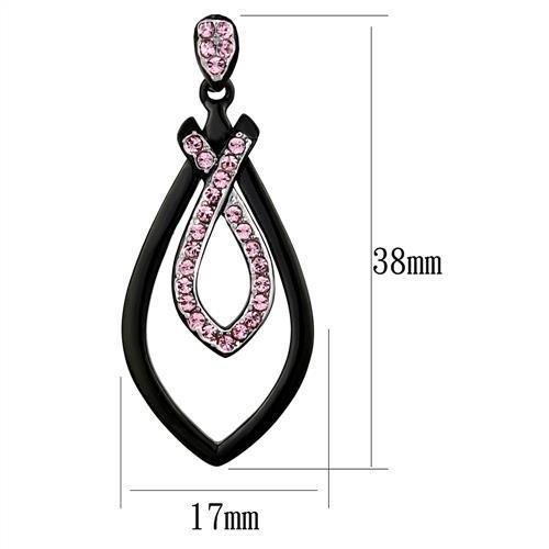TK2532 - Two-Tone IP Black (Ion Plating) Stainless Steel Earrings with Top Grade Crystal in Light Rose