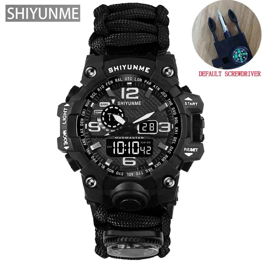 SHIYUNME Outdoor Survival Men Watch Multifunctional Waterproof Military Tactical Paracord Watch Compass Thermometer Quartz Watch