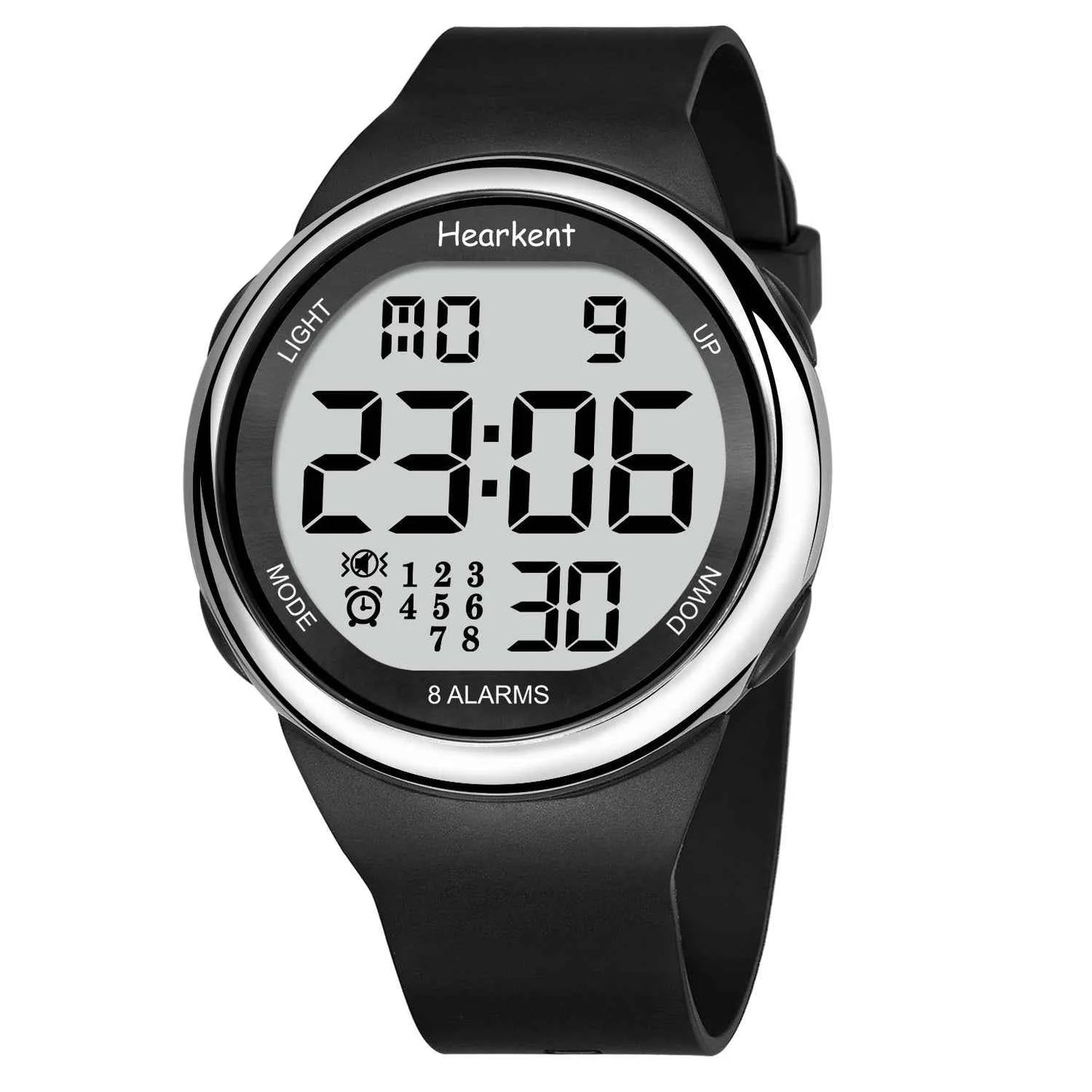 Hearkent Unisex 8 Vibrating Alarms Watch Medication Pill Clock Reminder Big Number Watch Waterproof for Deaf Digital Wristwatch