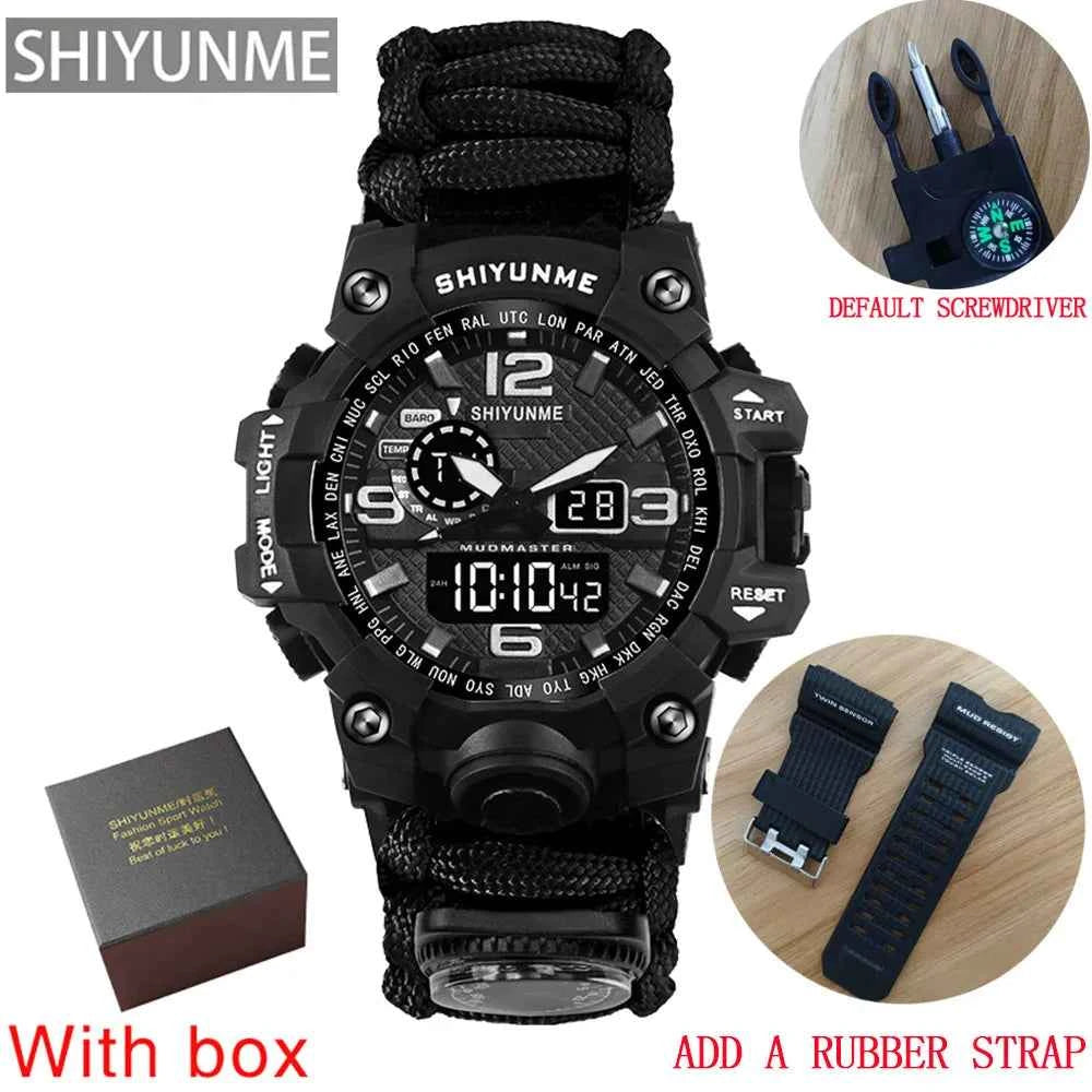 SHIYUNME Outdoor Survival Men Watch Multifunctional Waterproof Military Tactical Paracord Watch Compass Thermometer Quartz Watch
