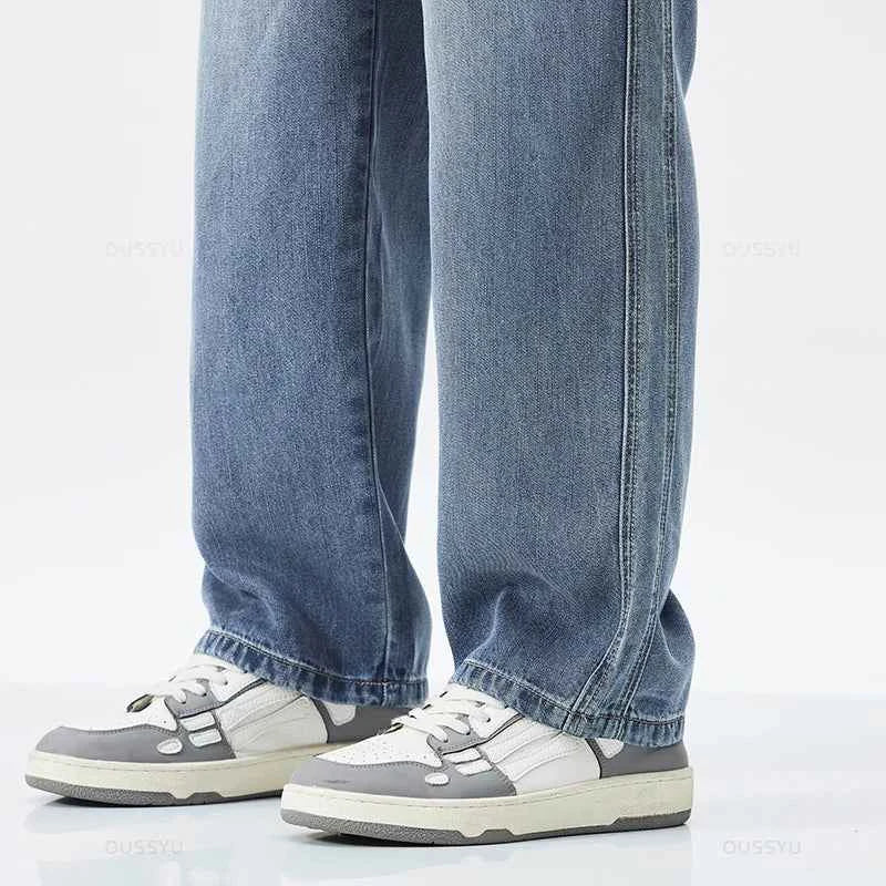 Spring Summer High Quality Soft Lyocell Fabric Jeans Men Thin Loose Wide Leg Pants Elastic Waist Casual Trousers Plus Size 28-40