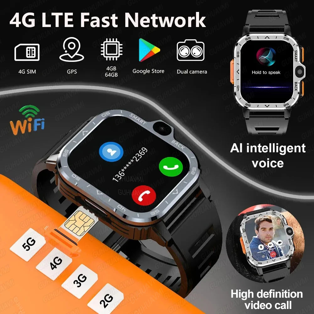 XIAOMI PGD Android Smart Watch for Men with GPS, Dual Camera, 16G/64G ROM, 2G/4G SIM, WIFI, and Fast Internet Access