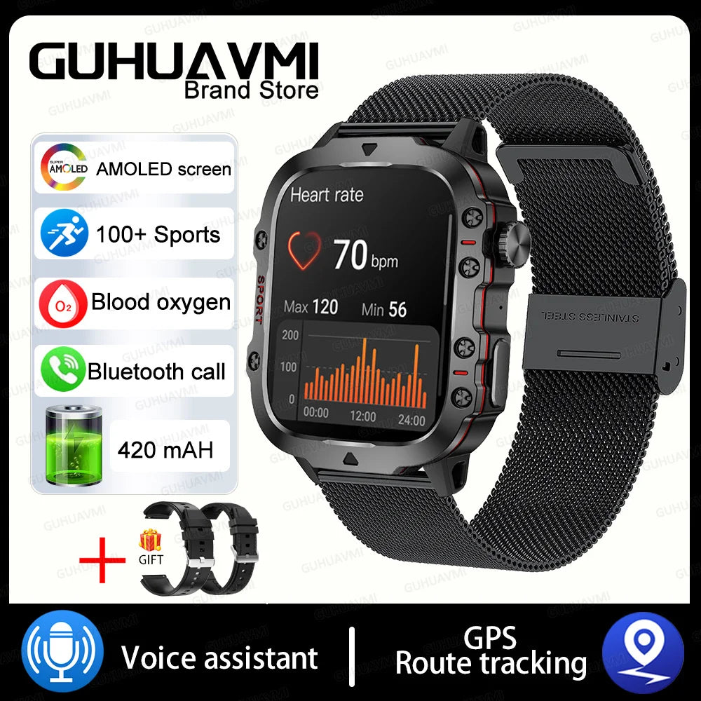 2024 Rugged Military Fitness Smart Watch for Men - Waterproof 3ATM Sport Smartwatch with AI Voice Calling for Android, Xiaomi, and iOS