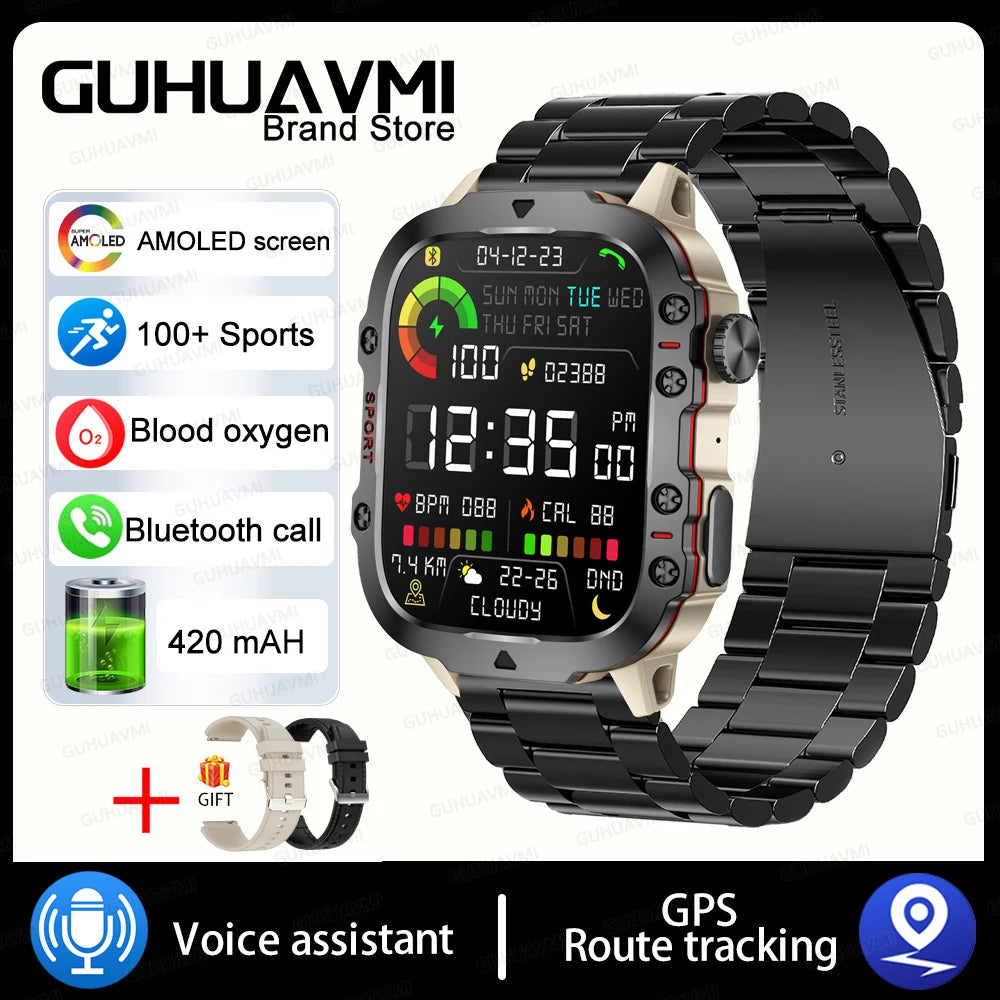 2024 Rugged Military Fitness Smart Watch for Men - Waterproof 3ATM Sport Smartwatch with AI Voice Calling for Android, Xiaomi, and iOS