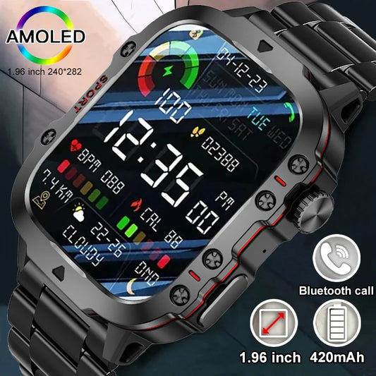 2024 Rugged Military Fitness Smart Watch for Men - Waterproof 3ATM Sport Smartwatch with AI Voice Calling for Android, Xiaomi, and iOS
