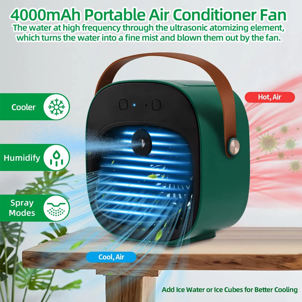 Portable Mini Air Conditioner Wireless Air Cooler USB Rechargeable Cooling Fan Portable Air Conditioner For Room Camping Cars