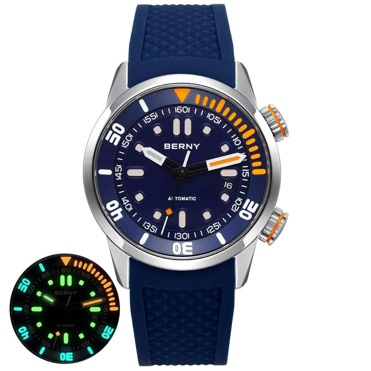 BERNY 20Bar Diver Men Mechanical Watch Miyota 8215 Super Luminous Sapphire Swiming Automatic Self Wind Silicone Men Wristwatch