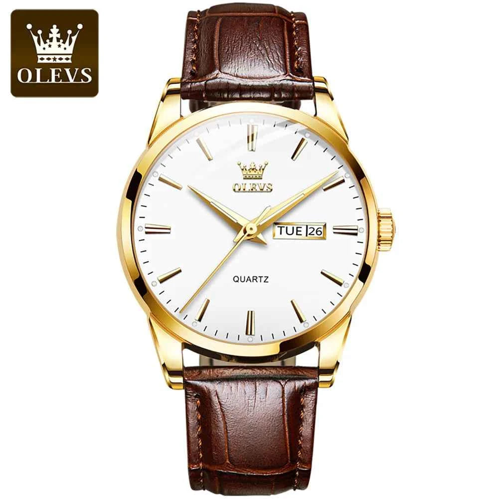 OLEVS Mens Quartz Watches Brand Luxury Casual Fashion Men's Watch For Gifts Breathable leather Waterproof luminous Wristwatch