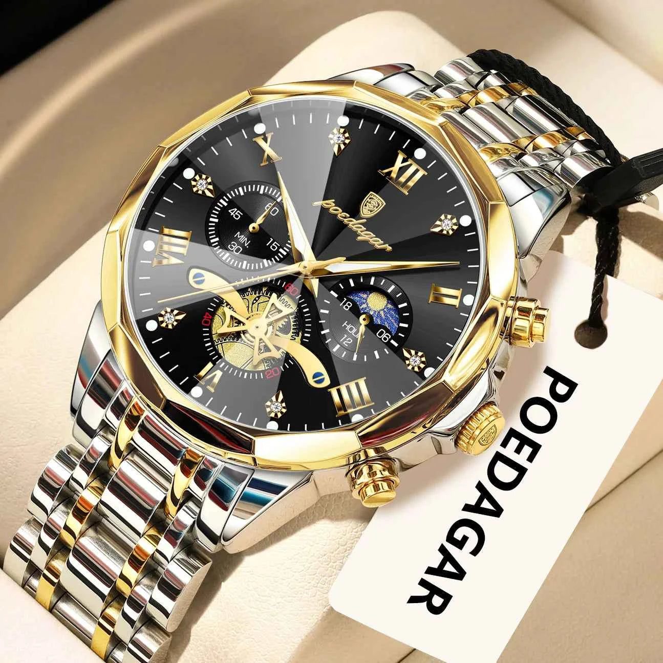 POEDAGAR Original Luxury Men's Watch Waterproof Luminous Chronograph Men Wristwatch Stainless Steel Quartz Watches For Man Reloj