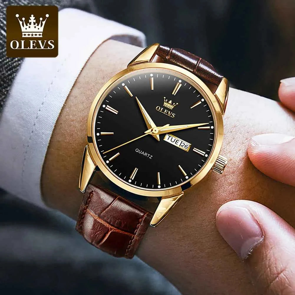 OLEVS Mens Quartz Watches Brand Luxury Casual Fashion Men's Watch For Gifts Breathable leather Waterproof luminous Wristwatch