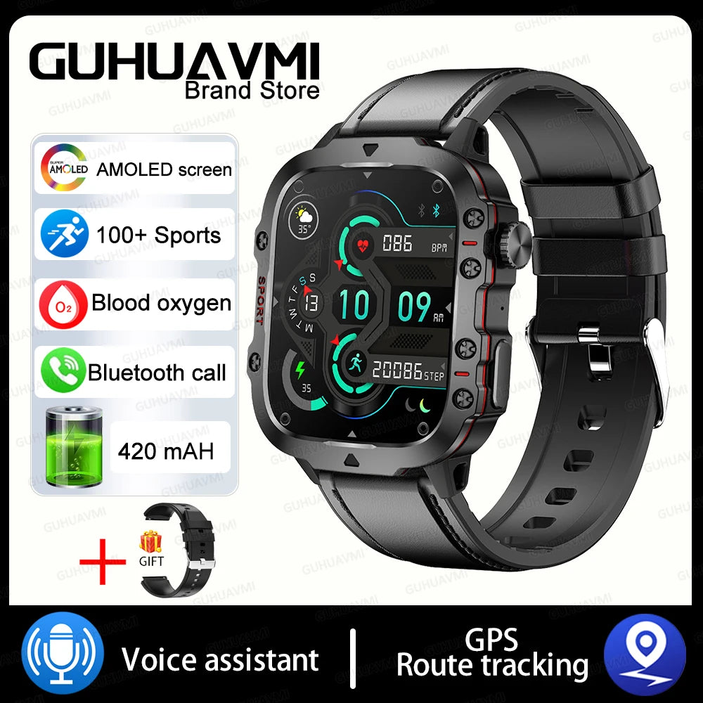 2024 Rugged Military Fitness Smart Watch for Men - Waterproof 3ATM Sport Smartwatch with AI Voice Calling for Android, Xiaomi, and iOS