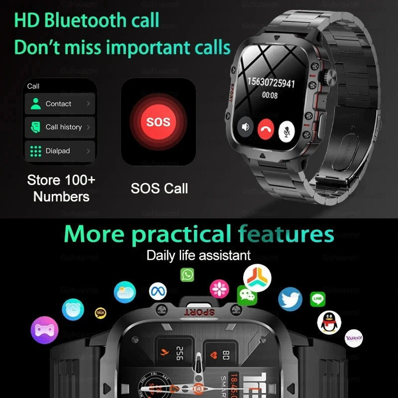 2024 Rugged Military Fitness Smart Watch for Men - Waterproof 3ATM Sport Smartwatch with AI Voice Calling for Android, Xiaomi, and iOS