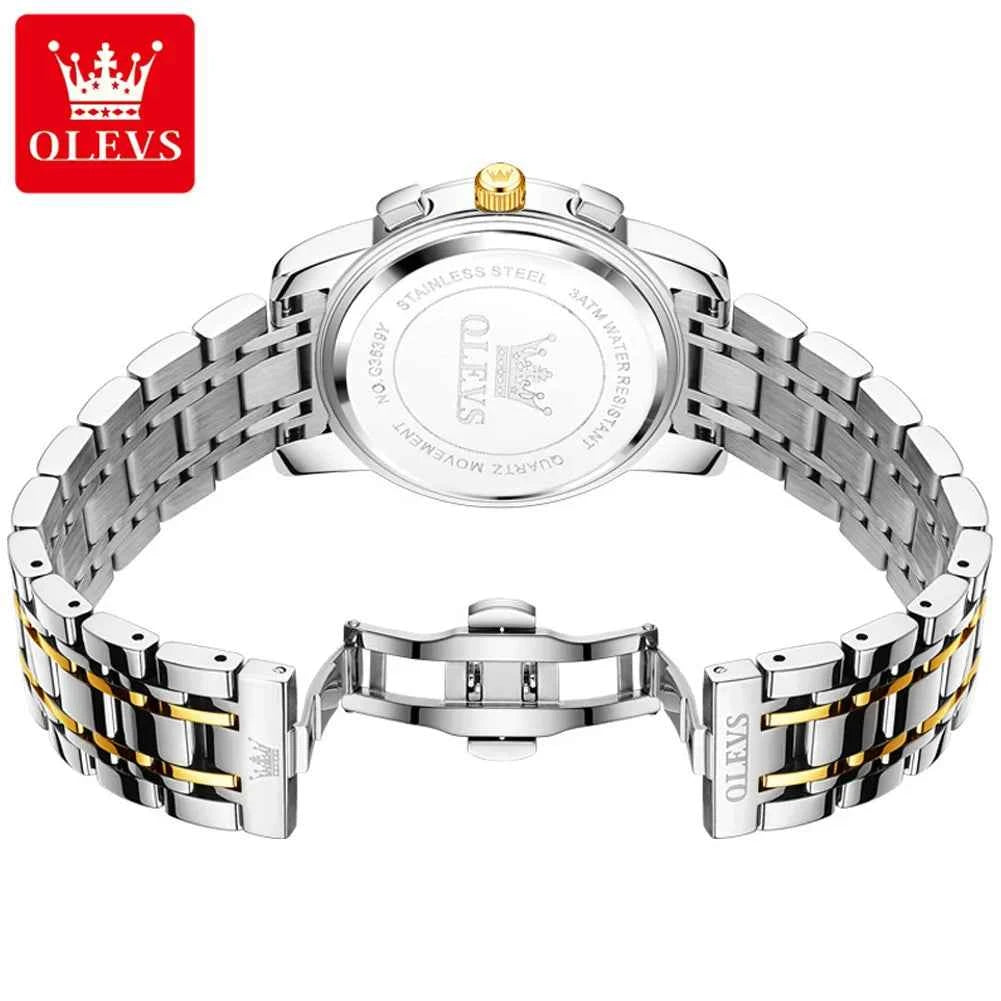 OLEVS 3639 Moon Phase Original Mens Watches Classic Three Eyes 30m Waterproof Luminous Chronograph Quartz Wristwatch Brand Watch