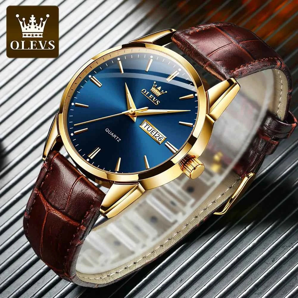 OLEVS Mens Quartz Watches Brand Luxury Casual Fashion Men's Watch For Gifts Breathable leather Waterproof luminous Wristwatch