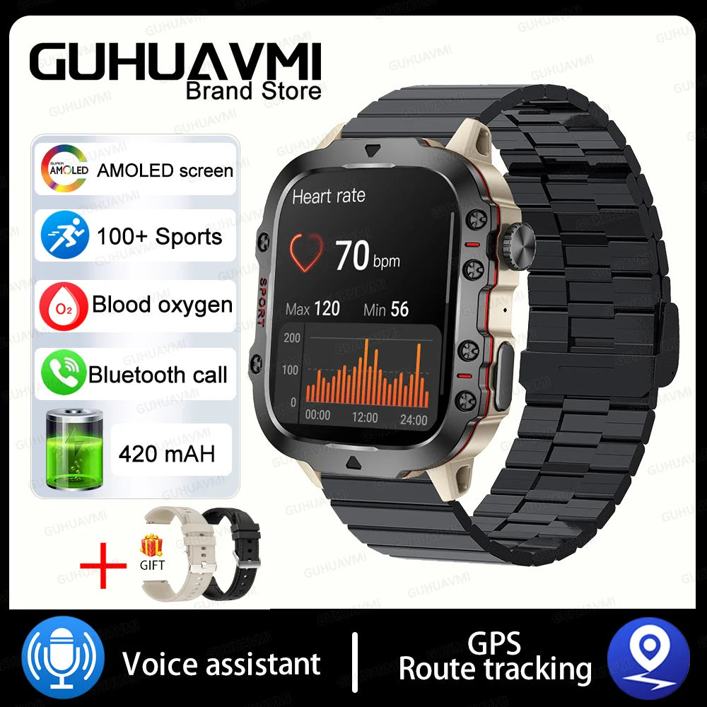 2024 Rugged Military Fitness Smart Watch for Men - Waterproof 3ATM Sport Smartwatch with AI Voice Calling for Android, Xiaomi, and iOS