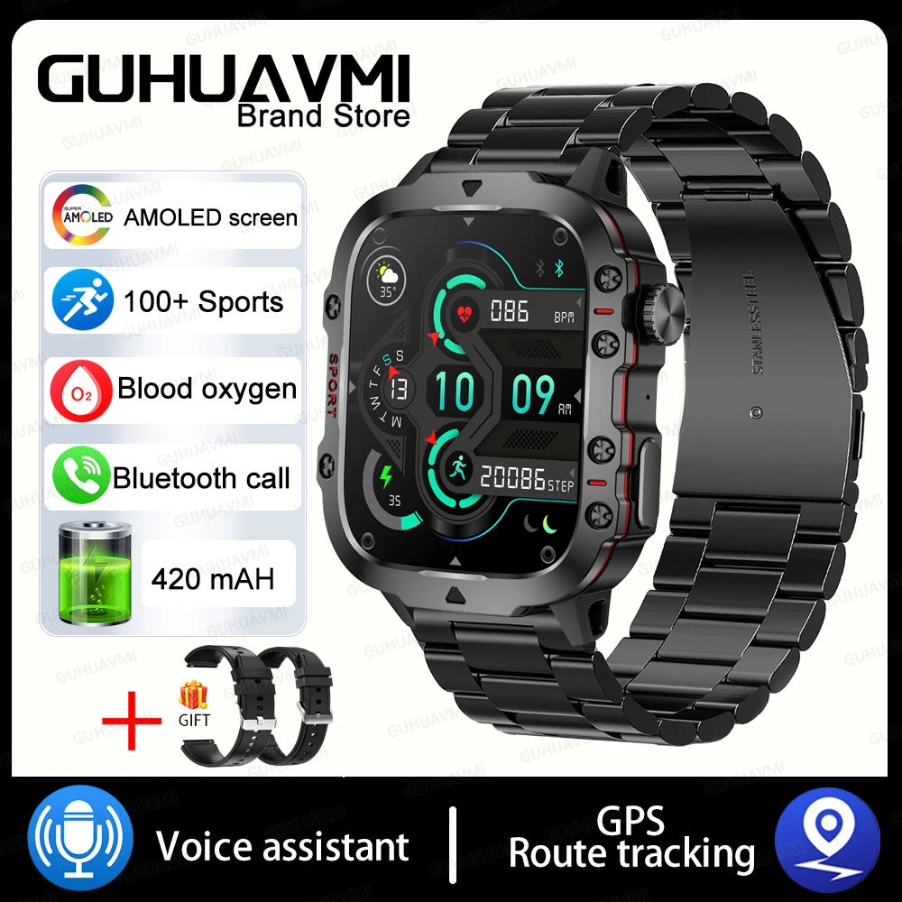 2024 Rugged Military Fitness Smart Watch for Men - Waterproof 3ATM Sport Smartwatch with AI Voice Calling for Android, Xiaomi, and iOS