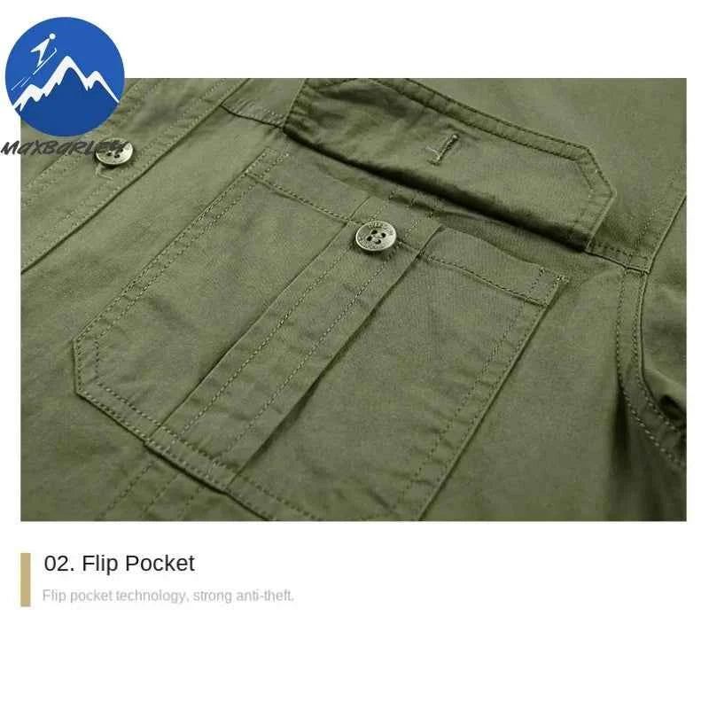 Summer Short Sleeve Shirt Men 100 Cotton Refreshing Breathable Sweat Absorbing Shirt Climbing Work Clothes Pocket Fishing Shirt