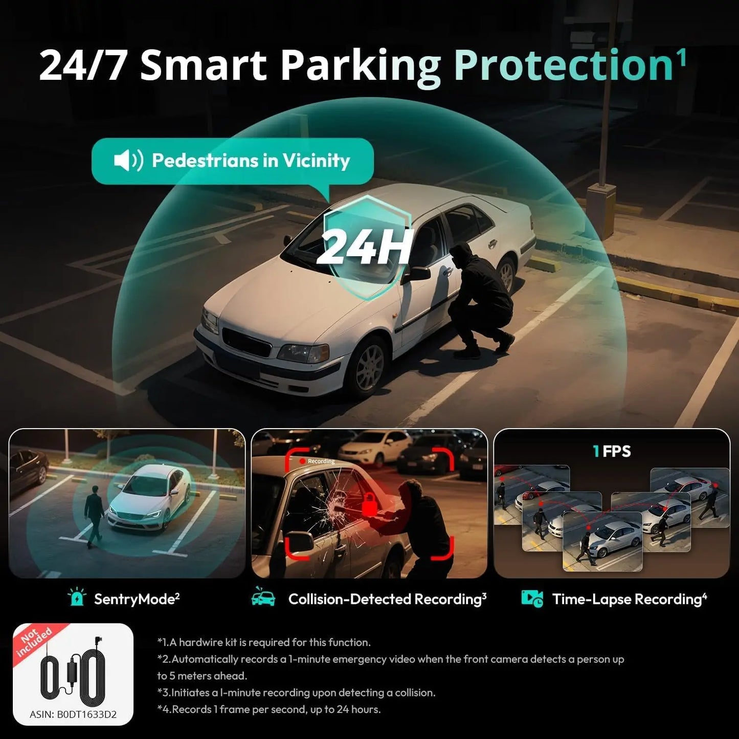 3K 4 Channel Dash Cam with 560° All-Sides View, Front, Rear, Inside Camera, GPS, WiFi, Night Vision, Voice Control & Free 128GB Card