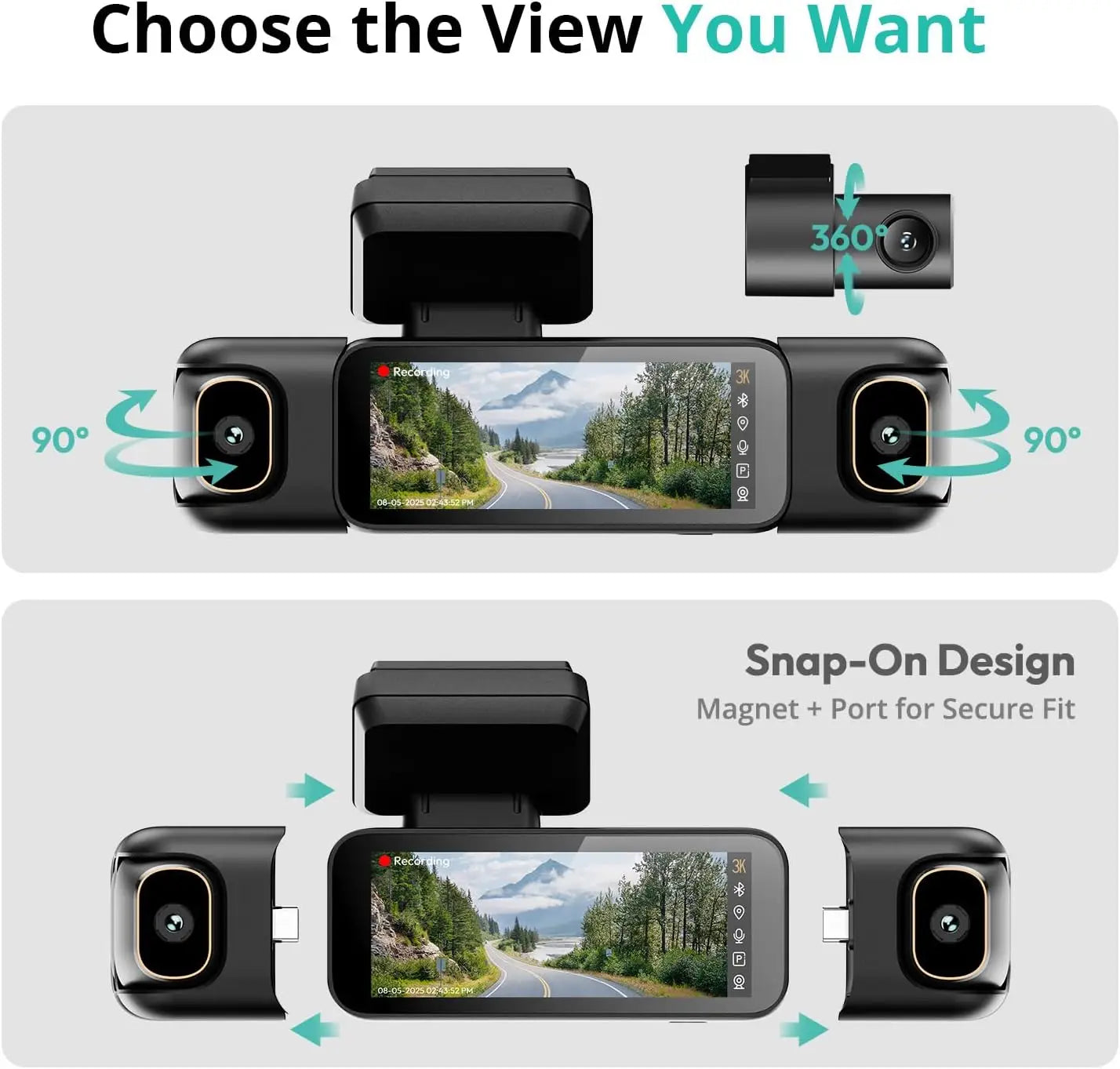 3K 4 Channel Dash Cam with 560° All-Sides View, Front, Rear, Inside Camera, GPS, WiFi, Night Vision, Voice Control & Free 128GB Card