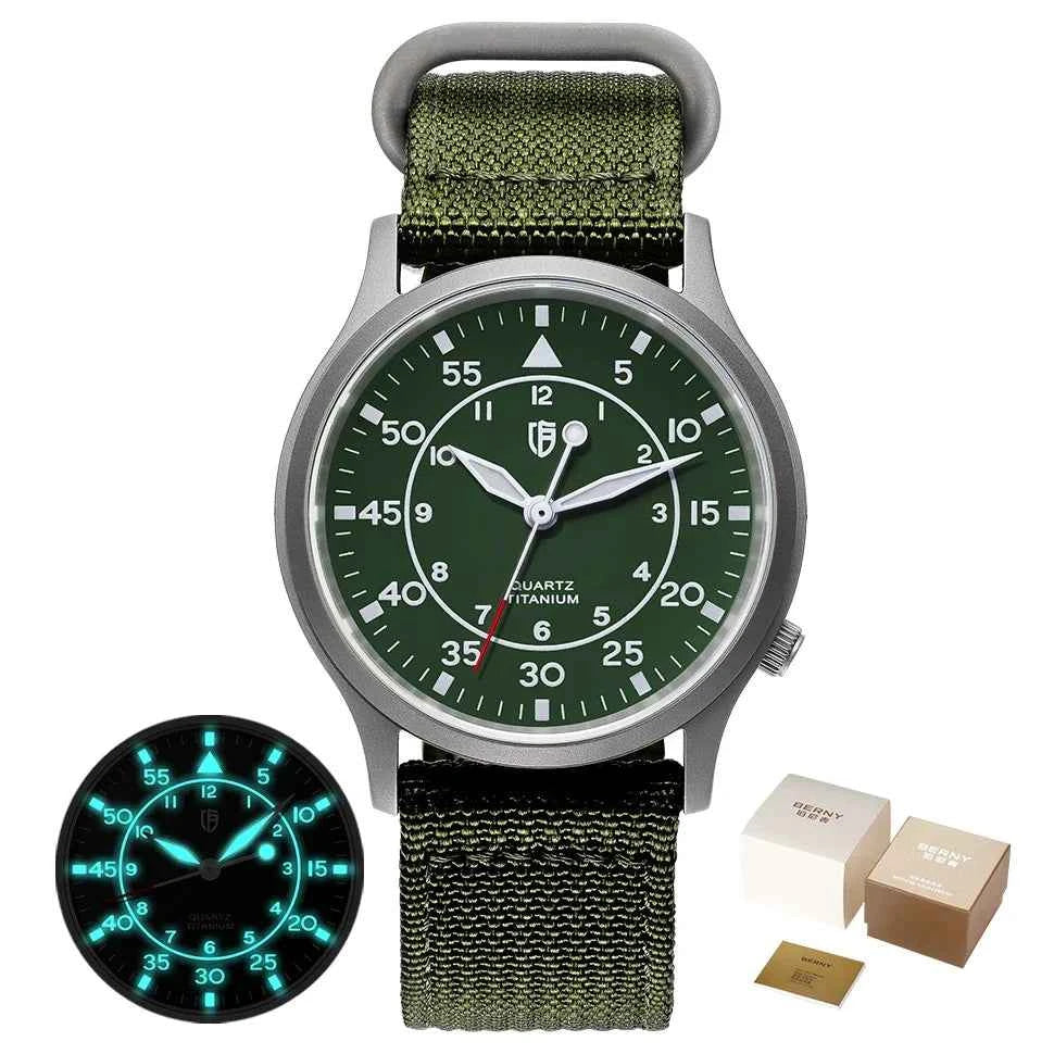 BERNY Titanium Watch for Men AR Coating Sapphire Fashion Wristwatch Luminous VH31 Ultra-thin Quartz Watch Waterproof 5ATM Watch