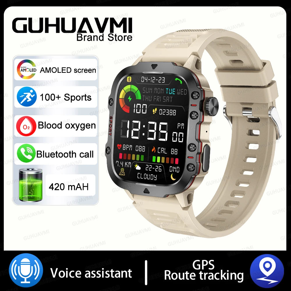 2024 Rugged Military Fitness Smart Watch for Men - Waterproof 3ATM Sport Smartwatch with AI Voice Calling for Android, Xiaomi, and iOS