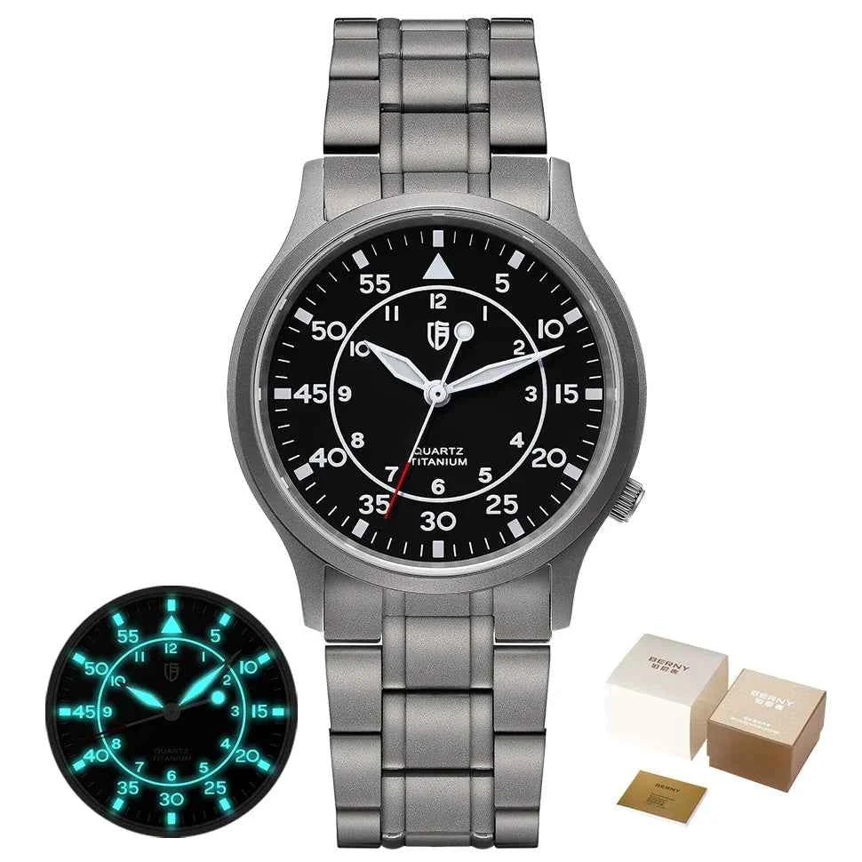 BERNY Titanium Watch for Men AR Coating Sapphire Fashion Wristwatch Luminous VH31 Ultra-thin Quartz Watch Waterproof 5ATM Watch