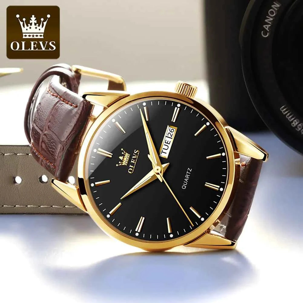 OLEVS Mens Quartz Watches Brand Luxury Casual Fashion Men's Watch For Gifts Breathable leather Waterproof luminous Wristwatch