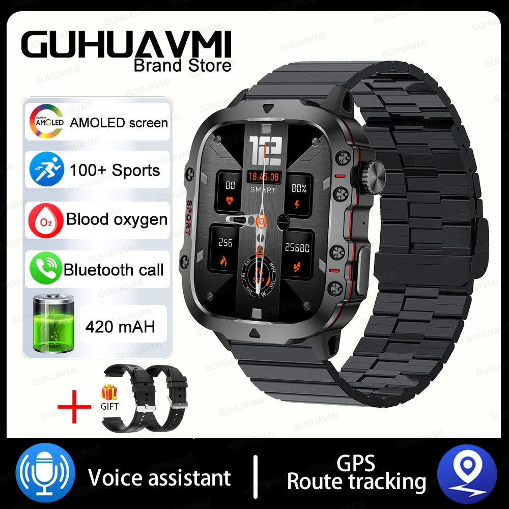 2024 Rugged Military Fitness Smart Watch for Men - Waterproof 3ATM Sport Smartwatch with AI Voice Calling for Android, Xiaomi, and iOS