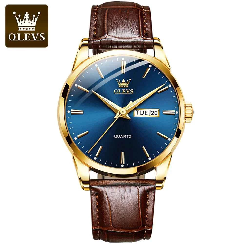OLEVS Mens Quartz Watches Brand Luxury Casual Fashion Men's Watch For Gifts Breathable leather Waterproof luminous Wristwatch